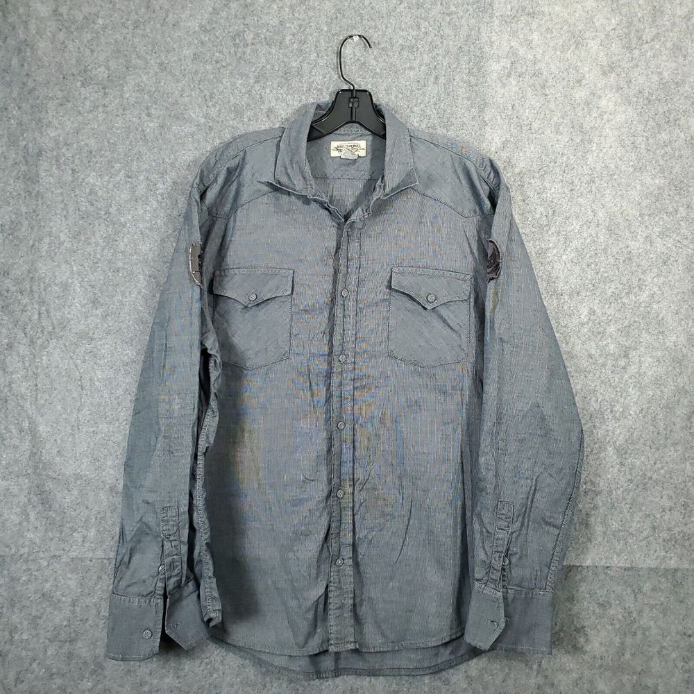 American Rag Slim Fit Shirt Mens Casual XL Button Up Pockets Front Gray Patch 13